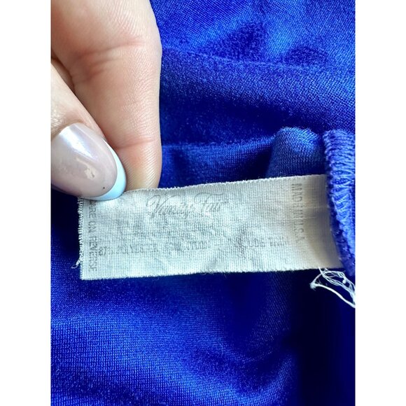 Vintage Vanity Fair Royal Blue Embroidered Zip Robe Lounge Dress Made in USA L/X - Picture 7 of 8